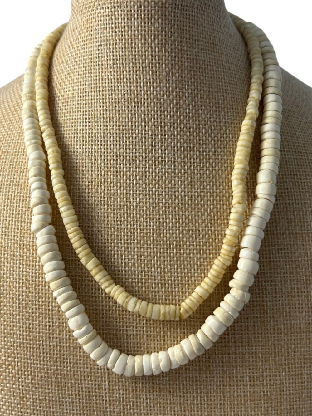 Vintage Puka Shell Necklace Lot 2 White Heishi Bead Boho Beach Surfer Ocean
